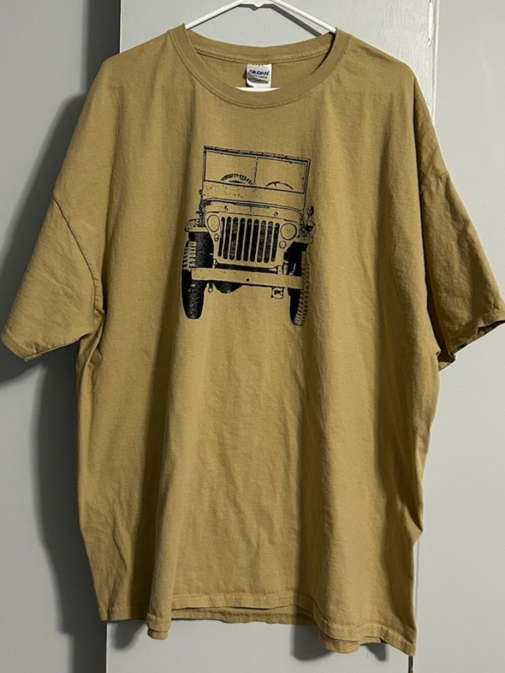 Gildan Tan/Black Graphic Vintage Jeep Front/Back T-Shirt 100% Cotton Men's 3XL